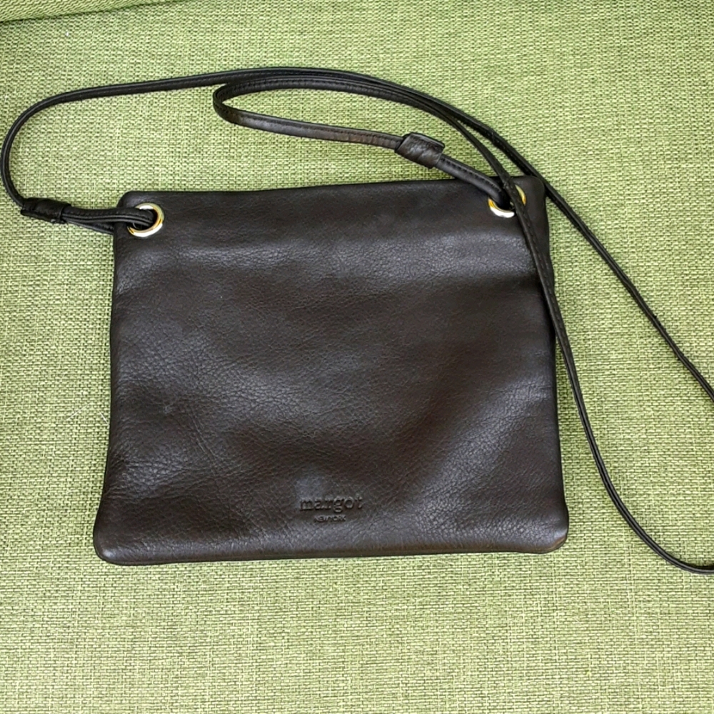 Margot New York black leather crossbody bag.